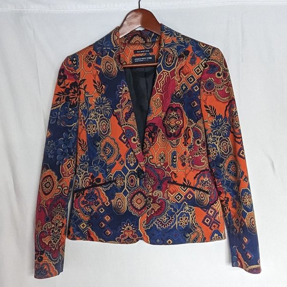 Vintage Jones New York Signature paisley stretch blazer size 6 petite EUC - Picture 1 of 11